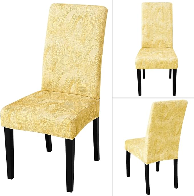 JQinHome Pattern Chair Covers for Dining Room Set of 6, High Stretch Removable Washable Parsons Chair Slipcover for Home Party Hotel Wedding Ceremony (Quicksand Beige,6PCS)
