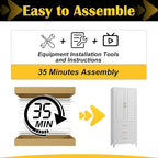 75" Kitchen Pantry Cabinet with 3 Drawer,Metal Storage Cabinets with Doors and 4 Adjustable Shelves,White Kitchen Cabinet with 2 Gold Handles,Food Cupboard for Livingroom,Pantry, Bathroom