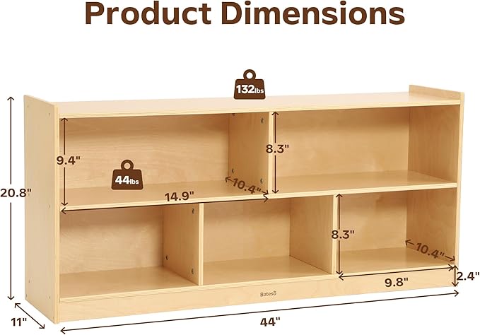 Toy Storage Organizer for Kids Room, Wooden Kids Bookshelf for Classroom, Cube Storage Organizer for Playroom, 5-Section Montessori Bookshelf & Toy Shelf for Nursery