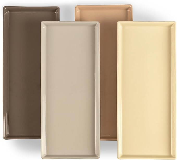 Home Beets Neutral Colored Ceramic Serving Platters (14 x 6 Inch Rectangle Plates) Serving Dishes for Entertaining, Food, Appetizers, Desserts, Cheese Board, Charcuterie, Sushi - Set of 4 Party Trays