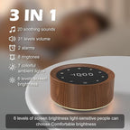 White Noise Sound Machine Alarm Clock 7 Color Night Light Sound Machine for Adult/Baby 20 Soothing Sound 31 Level Volume 6 Level Screen Brightness 5 Timer Set Memory Function Touch Control Wood Grain