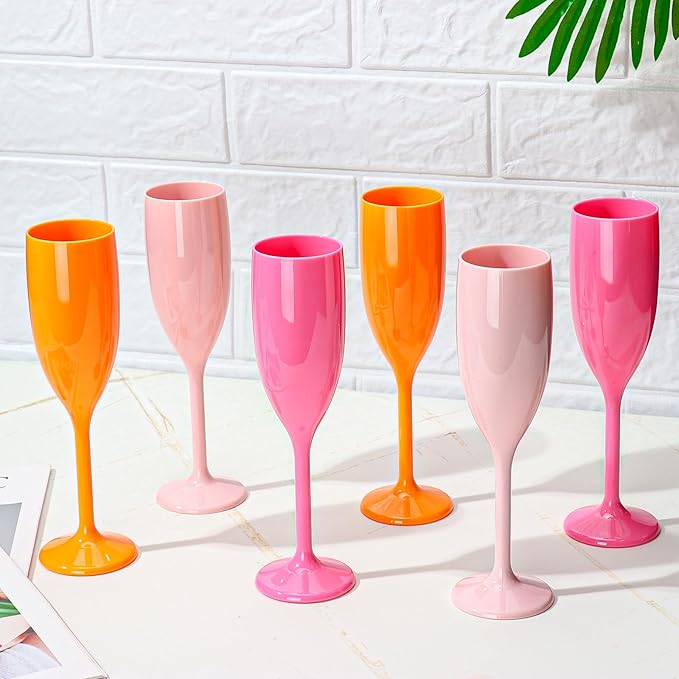 XUWAIDSGN Acrylic Champagne Flutes Toasting Glasses Unbreakable Mimosa Bar Reusable Wine Glasses Vintage Champagne Flutes Stemmed Drinking Cups 5.4 OZ for Christmas Birthday (24, Orange)