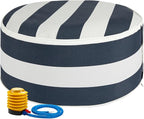 FUNHOME Inflatable Outdoor Ottoman with Air Pump,20"x9" Portable Patio Pouf,Water Resistant,Fade-Resistant,Round Blow Up Footrest Stools for Home Garden Camping Travel(Blue White)