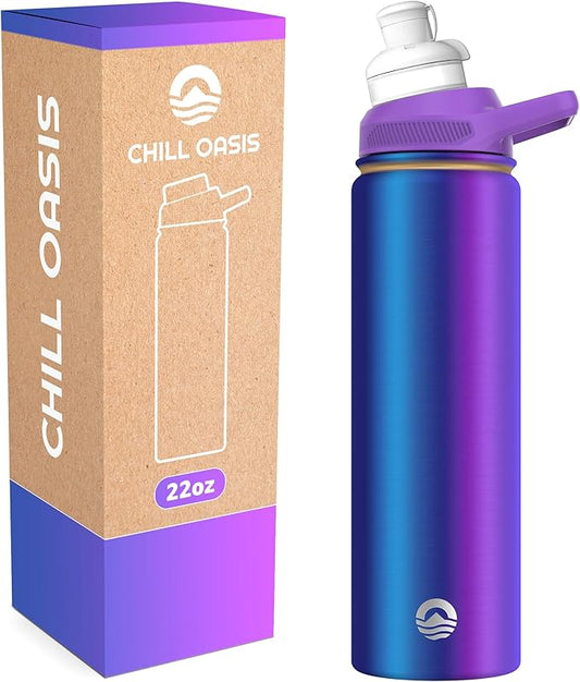 Chill Oasis Water Bottle | Compatible With Popular Flavor Cartridges | BPA Free, Leak Proof, Double-Walled Vacuum Insulated Stainless Steel, and Dishwasher Safe | Cold for 24 Hours (Aura, 22oz)