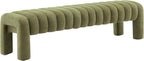 63" Bedroom Bench, Upholstered Entryway Bench, Modern End of Bed Ottoman with Solid Wood Legs and Adjustable Foot Pegs for Entryway, Dining Room and Living Room, 440lbs (Green Boucle)