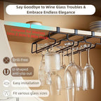 LINFIDITE Wine Glass Holder 2PCS Stemware Rack Hanger Under Cabinet Wine Glass Rack Kitchen Hanging Storage Rack Organizer,Black
