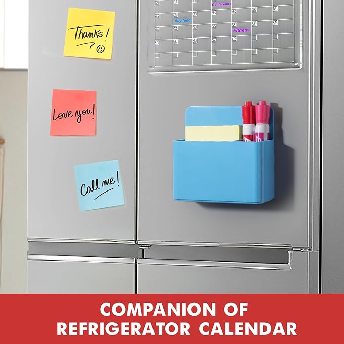 BEYGORM 2 Pack Plastics Magnetic Pen Holder for Refrigerator, Dry Erase Marker Holder for Whiteboard，Magnet School Locker Organizer Accessories, Pencil Cup, Pen Caddy, Classroom Organization(Blue)