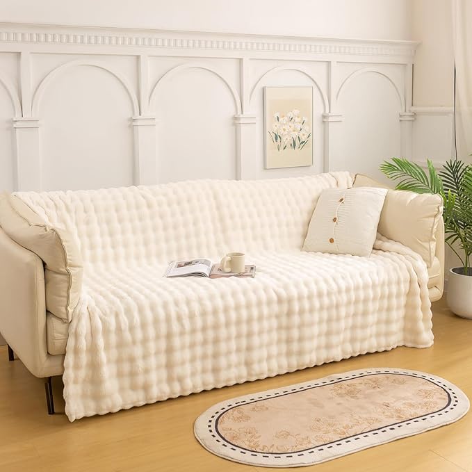 YUSOKI Luxury 3D Bubble Throw Blanket 3.1lb,All Ages,Home Decoration, (Ivory,60 * 80inches)