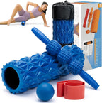 5 in1 Foam Roller Set, Trigger Point Foam Roller, Massage Roller Stick, Massage Ball, Resistance Band for Deep Muscle Massage Pilates Yoga,Fitness Exercise for Whole Body (Pure Blue)