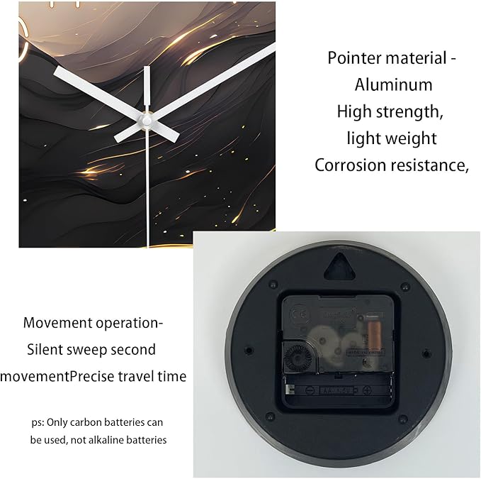 Large Wall Clocks Battery Operated 16 Inch Marble Glass Wall Clock for Living Room Black and Glod Wall Clock Silent Non Ticking