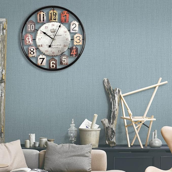 Large Wall Clock Separate Retro Dial Decorative Silent Non Ticking 20 Inch Big Vintage Farmhouse Clocks for Living Room,Black Metal Frame