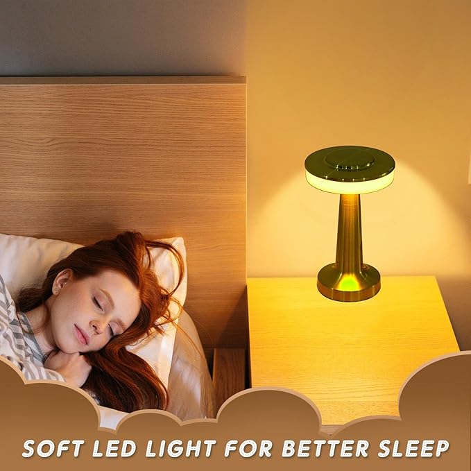VIHOSE Set of 8 LED Portable Cordless Table Lamp with Touch Sensor 3 Color Stepless Dimming Rechargeable Battery up to 15 Hours Cordless Table Light Wireless Lamp for Nursery(Gold)
