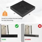 Square Floating Shelves for Wall, 12" W x 12" D x 1.2" H, Small Wooden Wall Mounted Display Shelves with Invisible Brackets for Living Room, Bedroom, Bathroom, Kitchen Decor, Set of 3, Black
