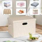 Large 17" 36 Quart Collapsible Stackable Storage Bins with Lids, 3 Packs Light Orange Linen Fabric Closet Boxes with Lids, Storage Cube Baskets Container Organizers for Office (17x12x11)