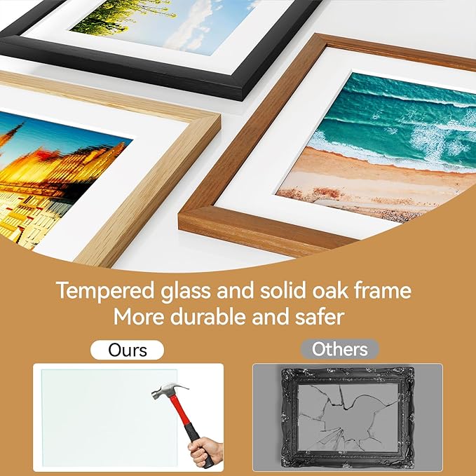 IBUYKE 8x10 Picture Frame,Solid Oak Wood 8x10 Photo Frame with Mat to 5x7,10x8 Picture Frames With Tempered Glass,Tabletop or Wall Mount Display,Home Decor,Black Oak 8 x 10 Frame,UWPF0810B