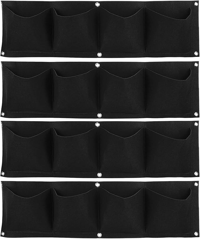 Atyhao Vertical Hanging Outdoor Wall Planter 4Pcs 4 Pocket Plant Grow Bag Wall Mounted Reusable Degradable Felt Garden Planter Herbs, Succulents Artificial Pl or Flowers. (Black)