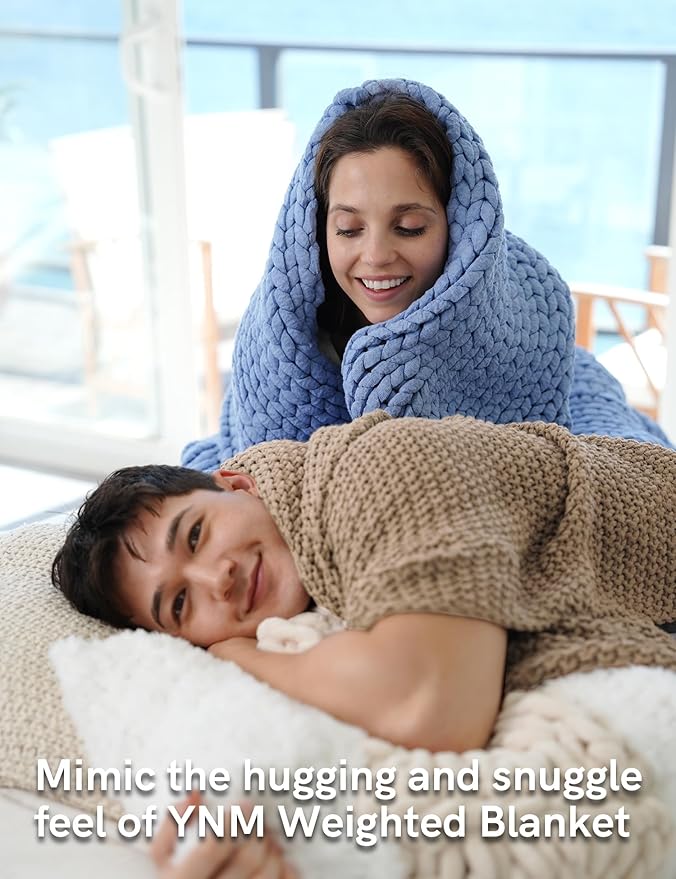 YnM Chunky Cotton Knit Throw Blanket, Cable Knit Throws for Bed Couch Sofa, Comfy & Relaxing, Decorative Piece for Farmhouse Modern Boho Rustic Scandinavian Chic Vibe, Beige 80x87 Inches