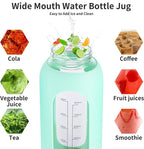 64 oz Glass Water Bottle With Straw and Handle, Half Gallon Sports Motivational Water Jug Flask with Silicone Sleeve, Large Water Cup with Time Marker for Travel, Gym, Dark Purple