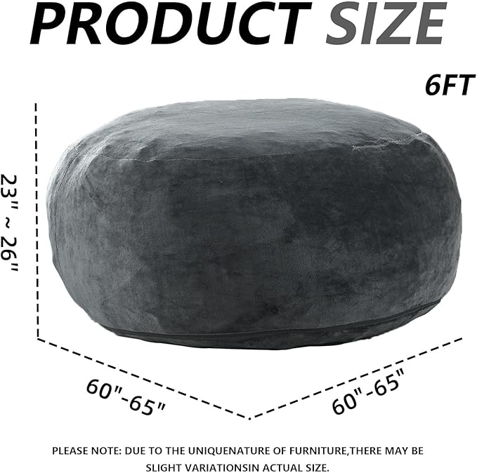 6FT,Oversized Bean Bag Chairs for Adults,Giant beanbag with Filler Included，Fluffy Memory Foam,Soft and Comfy Corduroy Fabric,Gaming Chairs Suitable for Living Room and Bedroom (Dark Gray, 6 Foot)