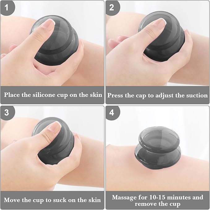 Geiserailie 16 Pcs 4 Sizes Cupping Therapy Set Silicone Cupping Massage Cups Professional Chinese Therapy Cup Vacuum for Body Muscle Nerve(Onyx)