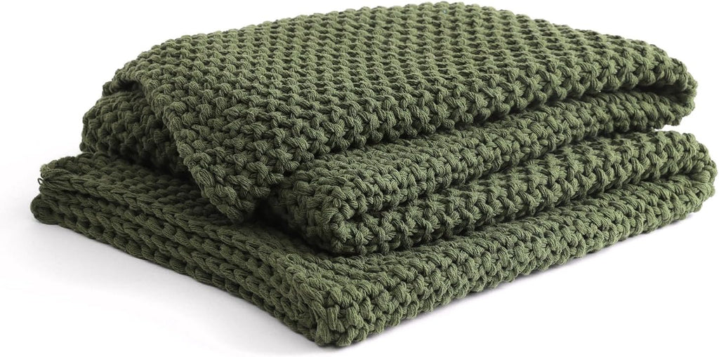 YnM Chunky Cotton Knit Throw Blanket, Cable Knit Throws for Bed Couch Sofa, Comfy & Relaxing, Decorative Piece for Farmhouse Modern Boho Rustic Scandinavian Chic Vibe, Pine Green 60x80 Inches