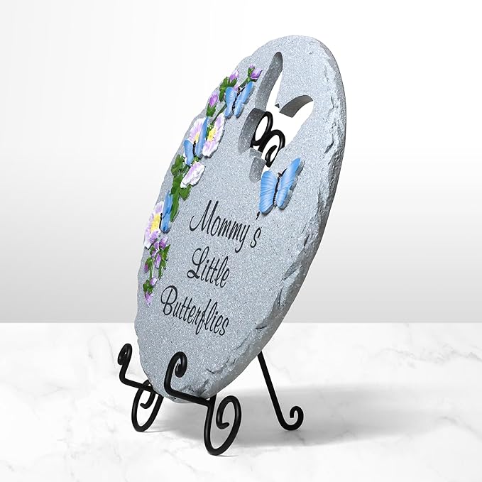 Let's Make Memories Personalized Garden Décor - Custom Garden Stone - Indoor/Outdoor - for Mom or Grandma - for Her - Engraved - Butterfly Cutout - Durable Resin - Large Round Stone