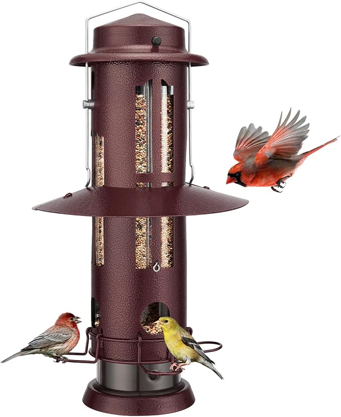 Kingsyard Squirrel Proof Bird Feeder with Removable Base, All Metal, Tube Bird Feeders for Outdoors Hanging, Easy to Clean & Refill, Antique Copper
