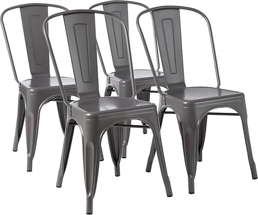 Amazon Basics Metal Dining Chairs, 4 Count, Dark Grey, 20.1 x 17.1 x 33.5 inches