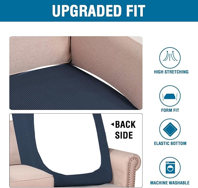 H.VERSAILTEX Super Stretch Individual Chaise Cover Sectional Couch Covers for L Shaped Sofa Both Left/Right Featuring Thick Jacquard Textured Twill Fabric (1 Piece Chaise Cover, Navy)