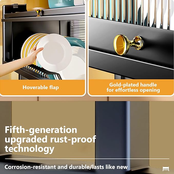 Kitchen sink rack dishwashing sink countertop dustproof cupboard storage multifunctional tableware storage drain rack double layer,KeepKitchen Sink Shlef Organized Space-Saving(Black,85cm/33.5in)
