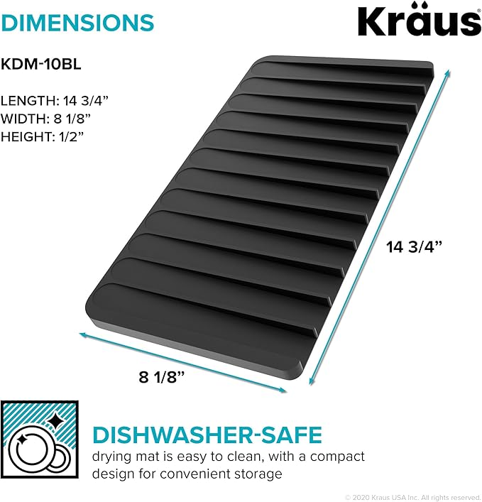 Kraus Roll Up Dish Drying Rack with Self-Draining Silicone Dish Drying Mat and Silicone Soap Dish Holder in Dark Grey, KDM-KRM-10DG