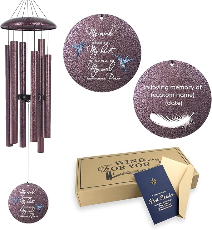 ASTARIN 36" Large Deep Tone Personalized Sympathy Wind Chimes, Memorial Wind Chime for Loss of Mother Father Loved One, Hummingbird Bereavement Gifts Decor Outdoor Patio Garden Graveyard
