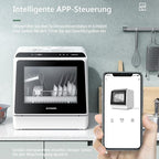 Portable Dishwasher Countertop, WIFI Smart Dishwasher, Compact Mini Dishwashers with 5L Built-in Water Tank, 6 Programs, 360° Dual Spray, High-Temp& Air-Dry Function, Fruit Cleaning