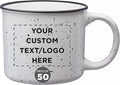 DISCOUNT PROMOS Custom Ceramic Campfire Coffee Mugs 13 oz. Set of 50, Personalized Bulk Pack - Perfect for Tea, Espresso, Cappuccino, Hot Cocoa - White