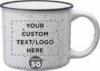 DISCOUNT PROMOS Custom Ceramic Campfire Coffee Mugs 13 oz. Set of 50, Personalized Bulk Pack - Perfect for Tea, Espresso, Cappuccino, Hot Cocoa - White