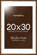 Homeforia 20 x 30 Walnut Frame, High End Dark Oak 20x30 Wooden Poster Frames with Mat 16x24, 20 x 30 Brown Wood Picture Frame Matted to 16 x 24, 30x20 Hanging Frame, Tempered Glass, Wall Kit, Set of 1