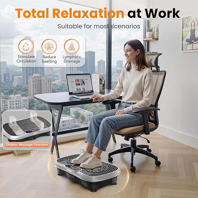 AXV Vibration Plate Fitness Platform Exercise Machine Vibrating Lymphatic Drainage Shaking Full Body Shaker Workout Vibrate Stand Shake Board Sport Gym for Weight Loss Fat Burner for Women Men
