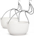 Dexceder 8.75 Inch Self Watering Hanging Planters Indoor Outdoor, Thickened Hanging Basket Flower Plant Pot (2 Pack, White)