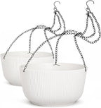 Dexceder 8.75 Inch Self Watering Hanging Planters Indoor Outdoor, Thickened Hanging Basket Flower Plant Pot (2 Pack, White)