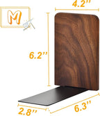 Book Ends, Black Walnut Wooden Bookends for Shelves - Heavy Duty Non-Slip Book Organizers, Upgraded Decorative Bookend Holders for Home, Kitchen, Office, Set of 2, Medium