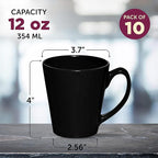DISCOUNT PROMOS Glossy Ceramic Latte Coffee Mug 12 oz. Set of 10, Bulk Pack - Perfect for Tea, Espresso, Cappuccino, Hot Cocoa - Black