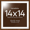 Homeforia 14x14 Picture Frame Brown, High End Dark Oak 14 x 14 Square Wood Frame with Mat 12 x 12 for Photo, 14by14 Wooden Walnut Poster Frame Matted to 12x12 Print, Tempered Glass, Wall Kit, Set of 1