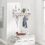 BECHAEO 35.8'' Wood Coat Rack Wall Mount with Shelf, White Wall Coat Rack with Hooks, Farmhouse Rustic Coat Hooks for Entryway Bathroom Hallway Kitchen Bedroom