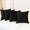 CaliTime Throw Pillow Covers Decorative 18 X 18 Inches Pack of 4 Cozy Chenille Cushion Cases for Couch Sofa Bed Living Room Home Black