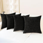 CaliTime Throw Pillow Covers Decorative 18 X 18 Inches Pack of 4 Cozy Chenille Cushion Cases for Couch Sofa Bed Living Room Home Black