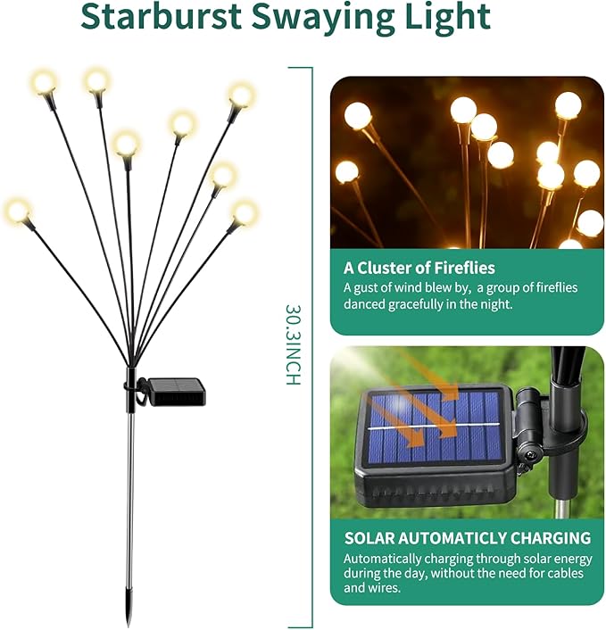 Solar Lights Outdoor Waterproof, 10 Packs 80LED, Solar Garden, Patio, Garden Decor, Patio Decor, Firefly Outdoor, Unique Gifts for Women, Gifts for Grandma