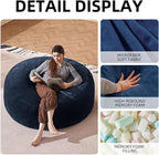 Bean Bag Chair 5Ft, Memory Foam Filled, Large Beanbag Chairs for Adults and Teens, Soft Sofa with Removable Flannel Cover, Round Couch for Living Room Bedroom College Dorm (Blue, 5FT-60×60"×24")