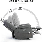 Power Swivel Rocker Recliner Chair for Adults,Rocking Recliners Chairs with Massage and Heat for Living Room, Electric Fabric Reclining Sofa Chair with USB and Type-C Port (Gray)