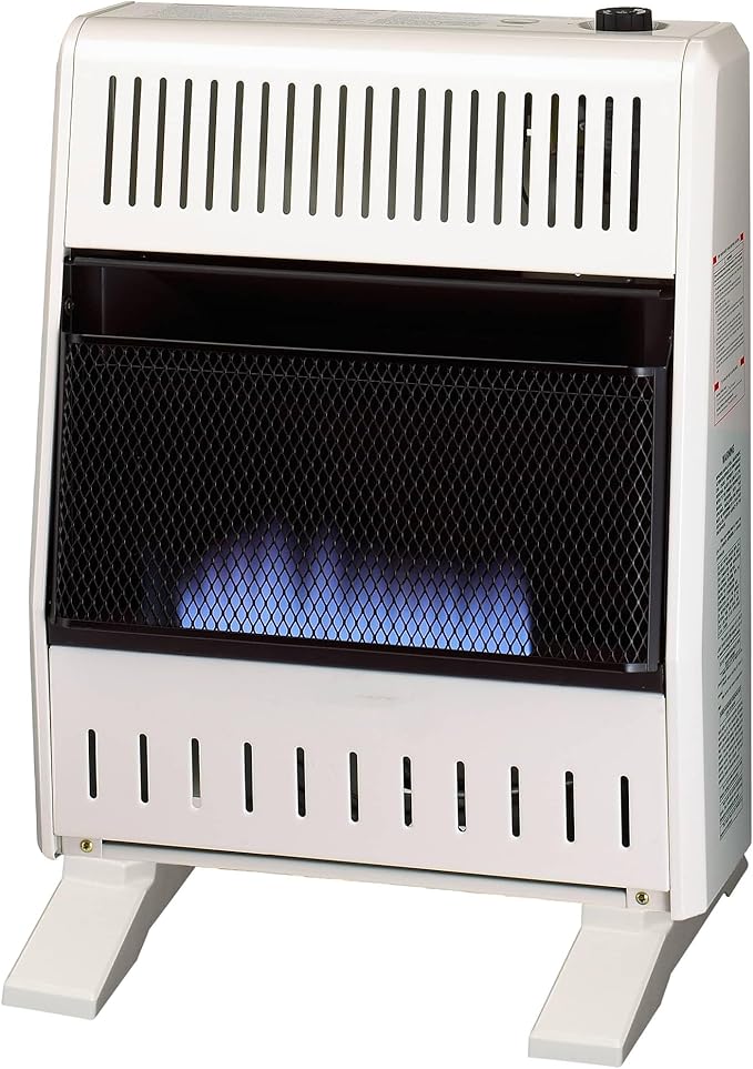 ProCom MN200TBA-B Ventless Natural Gas Blue Flame Space Heater with Thermostat Control for Home and Office Use, 20000 BTU, Heats Up to 950 Sq. Ft., Includes Wall Mount and Base Feet, White