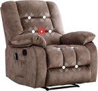 Massage Recliner Chair with Heat and Massage, Soft Fabric Ergonomic Manual Reclining Chairs, Heavy Duty Reclining Sofa Chair with Side Pockets for Living Room (Tan)